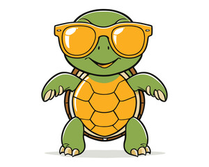 drawing of a turtle wearing sunglasses. cute and cool cartoon tortoise wearing shades vector illustration. sea life. Summer T-Shirt Designs.