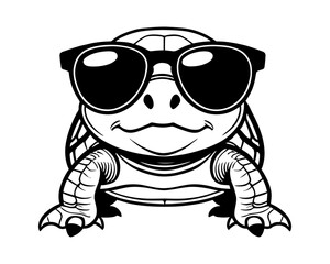 drawing of a turtle wearing sunglasses. cute and cool cartoon tortoise wearing shades vector illustration. sea life. Summer T-Shirt Designs.