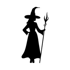 witches silhouettes vector illustration. mythical characters for Halloween witch drawing black and white. Magic female in witch hat outline clip art.