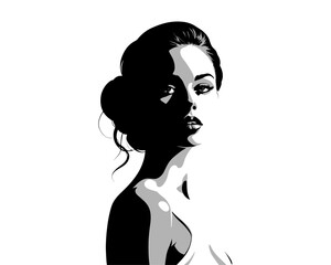 fashion model portrait. beautiful woman silhouette. gorgeous girl face vector illustration. young model clip art. 