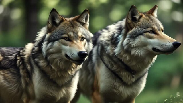 Two wolves standing in the forest