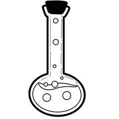 Illustration of experimental equipment, beaker, apple shaped flask, water bottle, Eureka cup