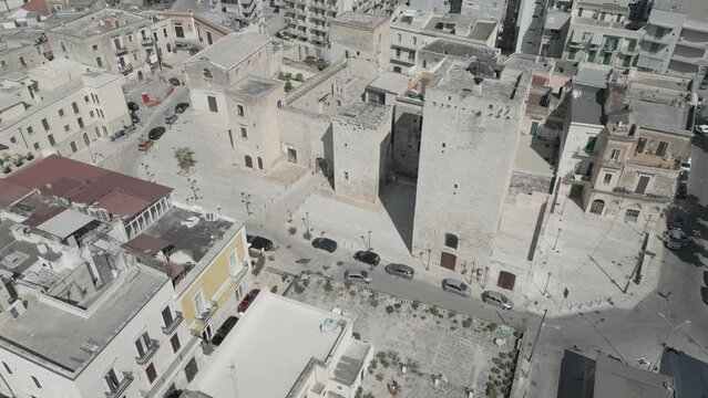 Aerial view with drone on the Svevo Angioino Castle of Bisceglie.