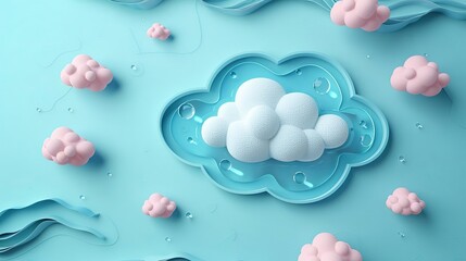 fluffy white cloud with raindrops on blue background.