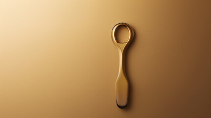 A minimalist beer bottle opener is depicted against a solid-colored background, with soft lighting highlighting its sleek and functional design. The simplicity of the composition and the focus
