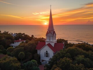Fototapeta premium st louis church bell tower in the sunset
