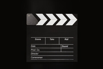 Cinema clapper board on a black background, chalkboard, footage, watching.