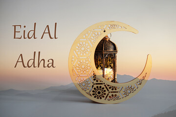 Eid al Adha, traditional Arabic lantern, lighting up the evening sky, symbol of Eid Mubarak