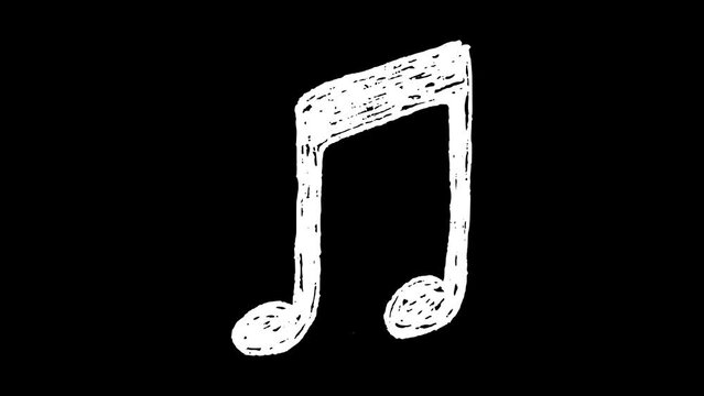 White wiggly hand drawn beam music note icon doodle animation    