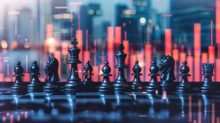 Risk assessment in action, visual metaphor, chess pieces on a board representing market volatility