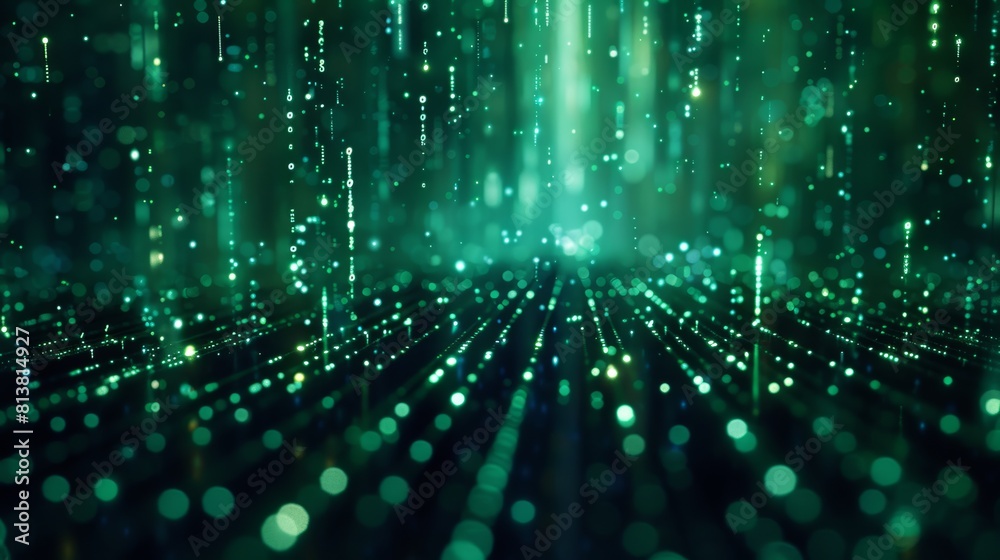Leinwandbilder A binary code sequence cascading down a digital screen, transforming into a breathtaking aurora borealis.