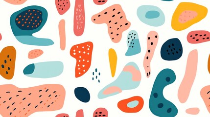 Colourful abstract shape seamless pattern elements liquid flow dynamic minimal on white background