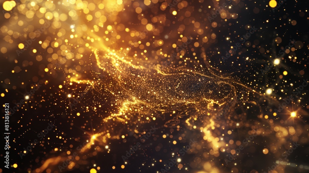 Poster A captivating image of golden particles and stardust forming intricate patterns and shapes, reminiscent of celestial constellations.