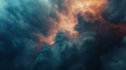 Fototapeta premium A close-up of dark storm clouds with bolts of lightning piercing through, creating a breathtaking spectacle of nature's power.
