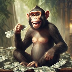 monkey with money and laughter