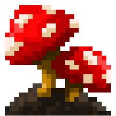 Mushroom in 8 bit pixel art 