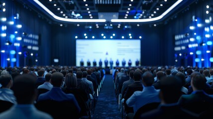 Audience Applauds for Speaker at Tech Conference Auditorium Hall. New Product Launch Start-Up Business Conference. Speaker Presented New Product and Discussed Performance Comparisons.