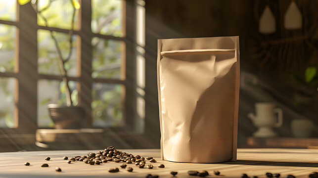 Coffee in a bag with beans