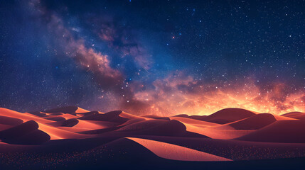 The Galactic Core Rising Over Desert Dunes   A Flat Design Backdrop Illustrating the Stark Contrast Between Sand and Stars