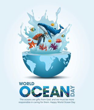 save our oceans. World oceans day design with globe. abstract vector illustration design