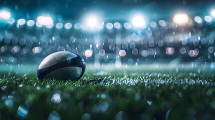 Rugby ball on a football field