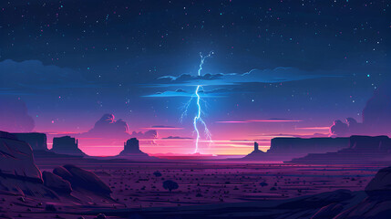 Flat Design Backdrop: Lightning Strikes Desert Mesa   An Electrifying Moment Against Stark and Dramatic Landscapes