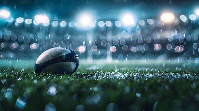 Rugby ball on a football field