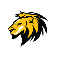 Vector logo design lion head yellow color white background facing left