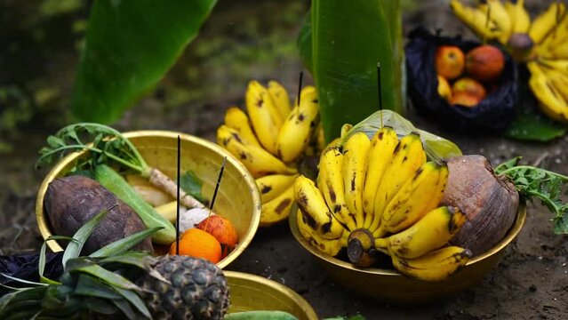 incense sticks on worship fruits slow motion video chhath puja banana video