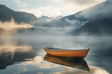 Serene Lake Sunrise with Rowboat for Peaceful Retreat Ads