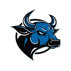 Vector design of angry blue cow head on white background facing sideways