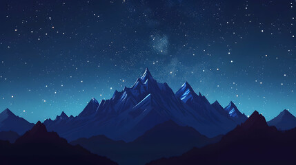 Starry Mountain Ridge: Flat Design Backdrop with Stars Twinkling Above a Rugged Mountain Range, Natural Starry Border   Illustration