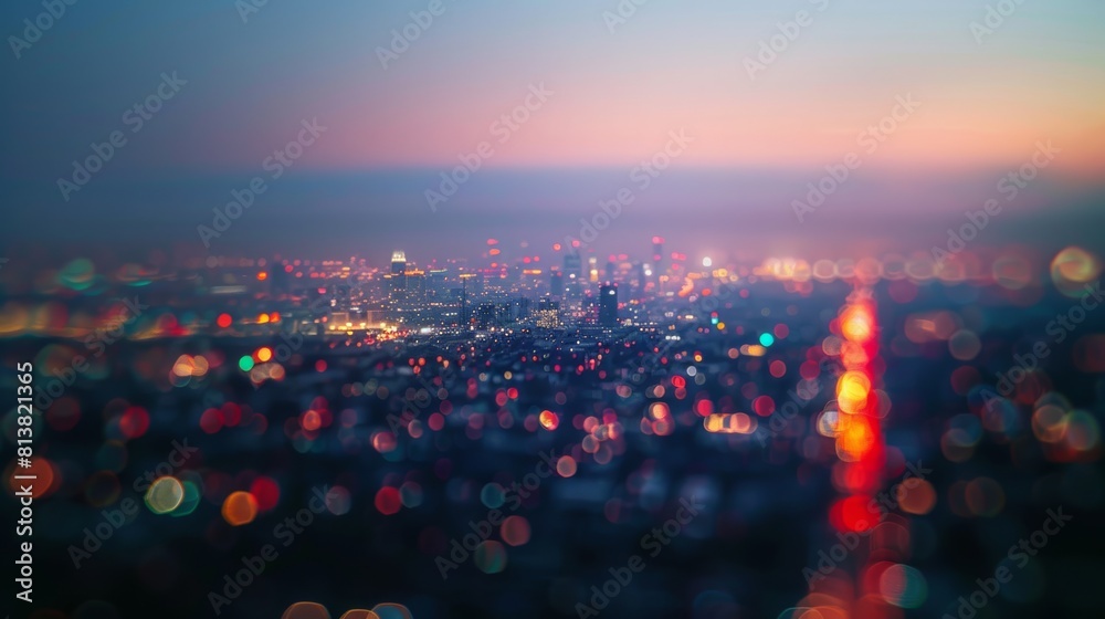 Poster city lights twinkling in the distance, creating a mesmerizing blur of colors that merge into a dream