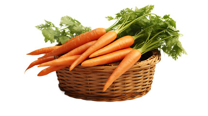 A basket of carrots with a transparent background.