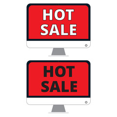  Hot sale en una pantalla de ordenador sobre un fondo blanco. Vista de frente y de cerca.