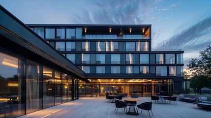 Contemporary Luxury: A stunning aerial view of a modern hotel with a sleek design and inviting pool, perfect for luxurious getaways and unforgettable experiences. #Travel #Hospitality #LuxuryLiving