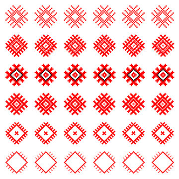 Belarusian ornament. Embroidered Belarusian national pattern. Red stylized folk patterns. Traditional Slavic ornamental pattern. Vector illustration.