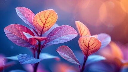 Neon colorful leaves of a tropical plant are growing in the rainforest.