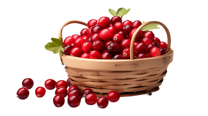 A basket of cranberries with a transparent background.