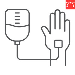 Fototapeta premium Intravenous saline drip line icon, world cancer day and chemotherapy, blood transfusion vector icon, vector graphics, editable stroke outline sign, eps 10.