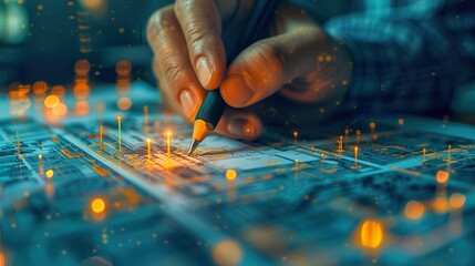 Engineer Working on Electronic Circuit Board at Night