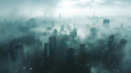 Urban Landscape: Cityscape in Morning Mist merging City Life with Mystery of Nature   Photo Realistic Shot   Adobe Stock Photo Concept