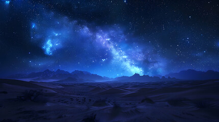 Silent Beauty: Vast Desert Night Under Starry Sky   Awe Inspiring Photo Realistic Concept of Universe s Expansive Wonder in Adobe Stock