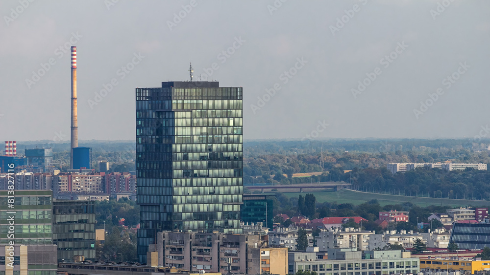 Wall mural panorama of the city center timelapse of zagreb, croatia, with modern and historic buildings, museum