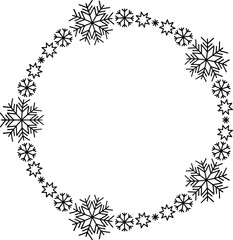 Snowflake circle frame. Winter snowflake round border.