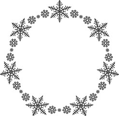 Snowflake circle frame. Winter snowflake round border.