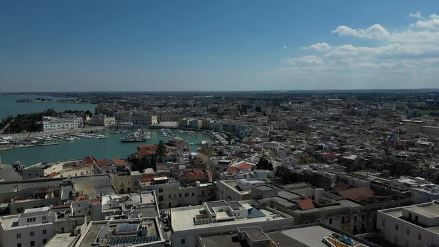 Top aerial view of the Trani old town and his famous cathedral. Trani, Italy.
