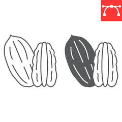 Pecan nut line and glyph icon, nuts and organic, pecan vector icon, vector graphics, editable stroke outline sign, eps 10.