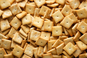 Crackers cookies closeup background. Top view