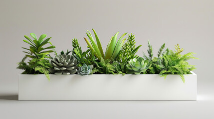 home decor idea. house plants for indoor. white rectangular planter with green and yellow succulents